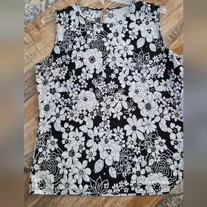 Susan Lawrence Black and White Floral Tank Top Size L